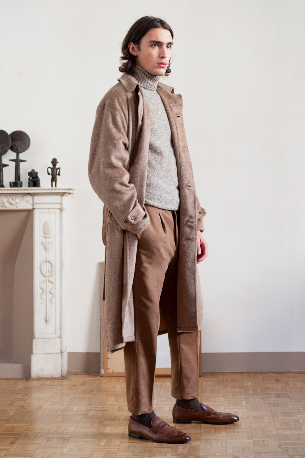 Mohair Cashmere Overcoat in Clay
