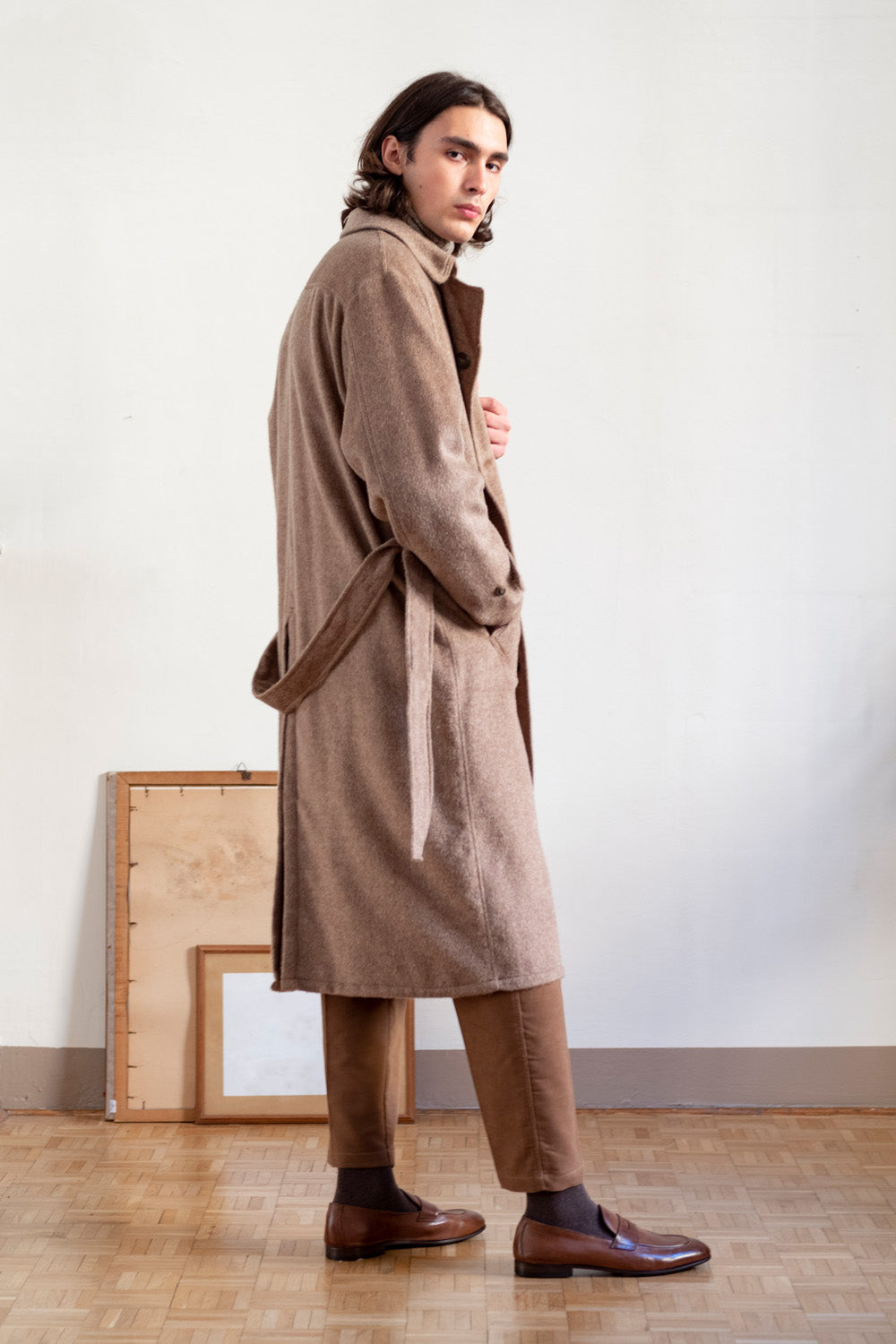 Mohair Cashmere Overcoat in Clay