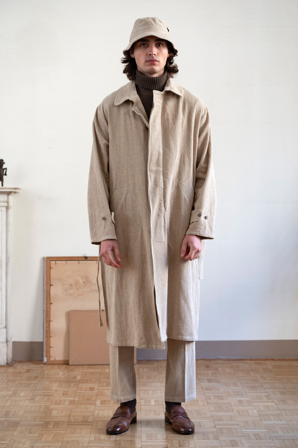 Linen Blend Overcoat in Safari