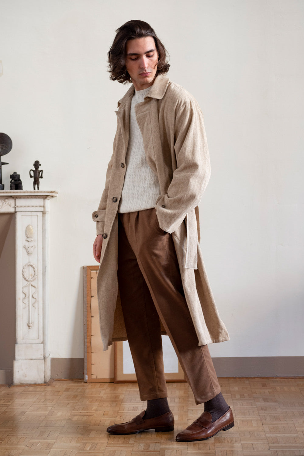 Linen Blend Overcoat in Safari