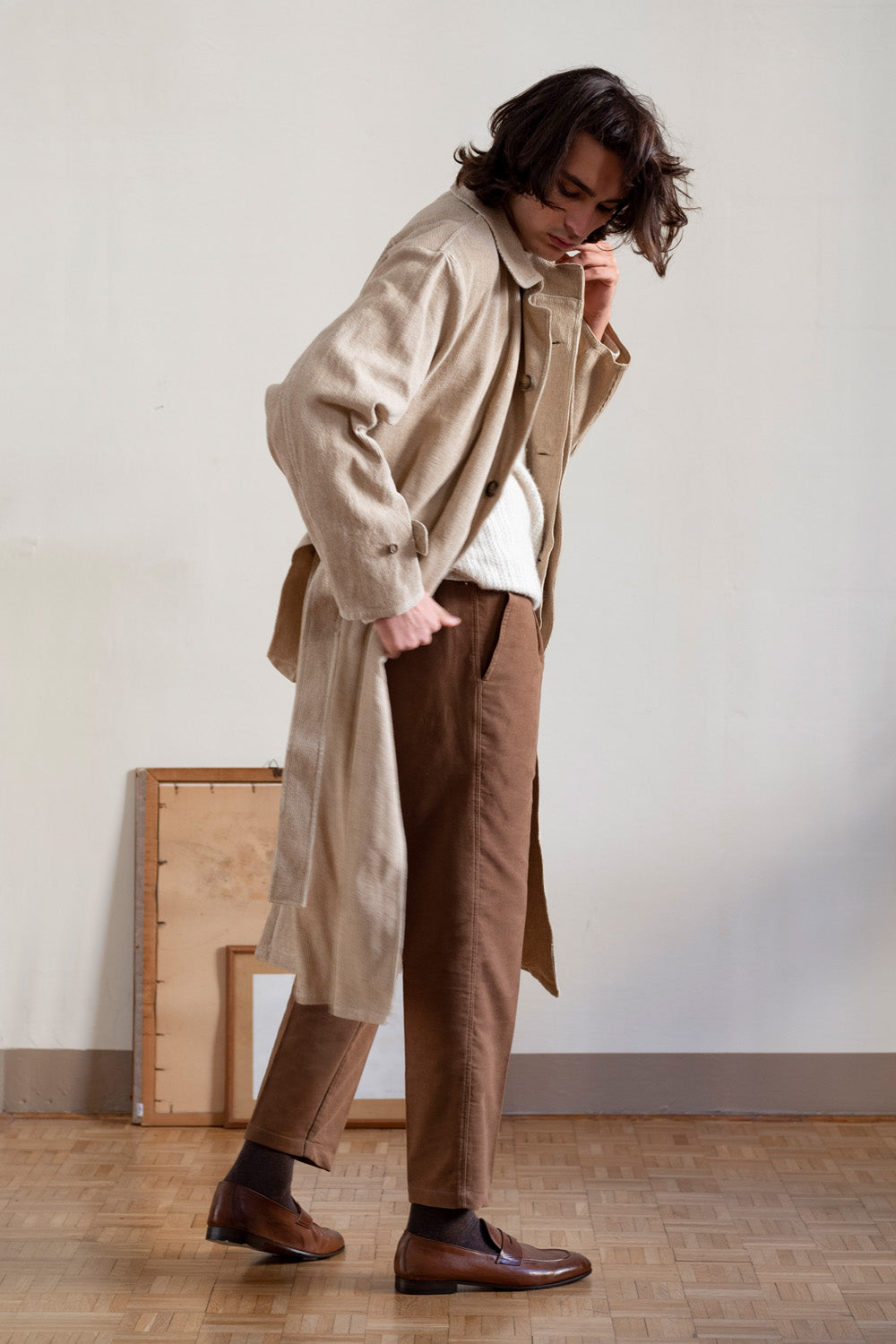 Linen Blend Overcoat in Safari