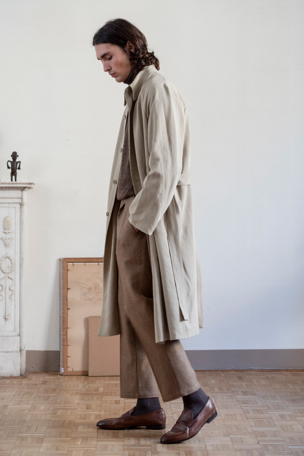 Silk Blend Trench in Parchment