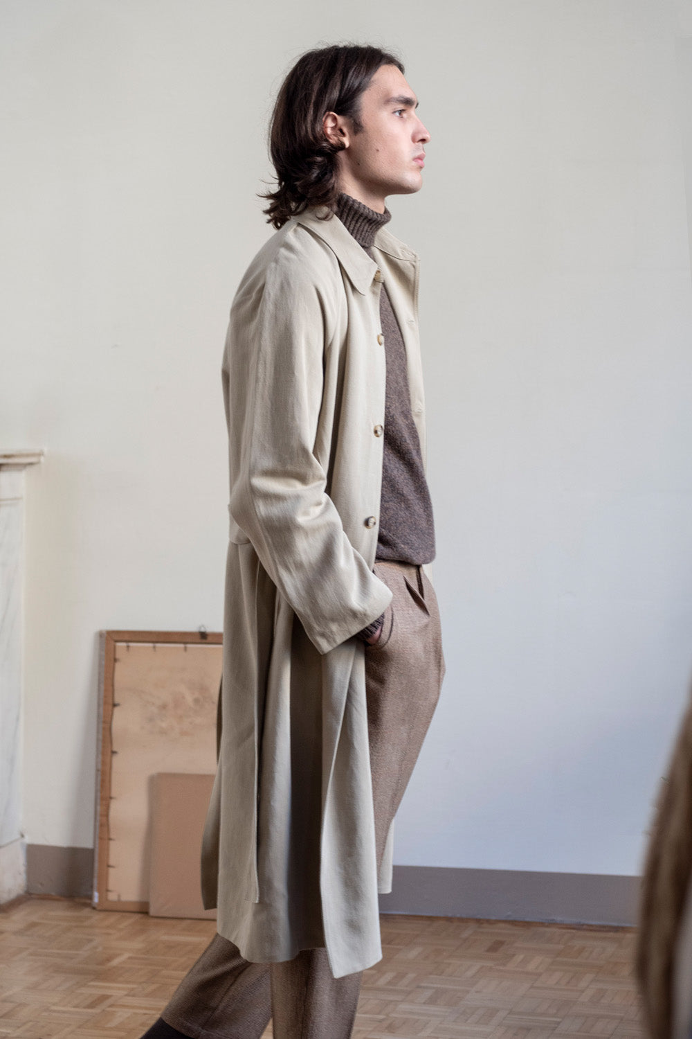 Silk Blend Trench in Parchment