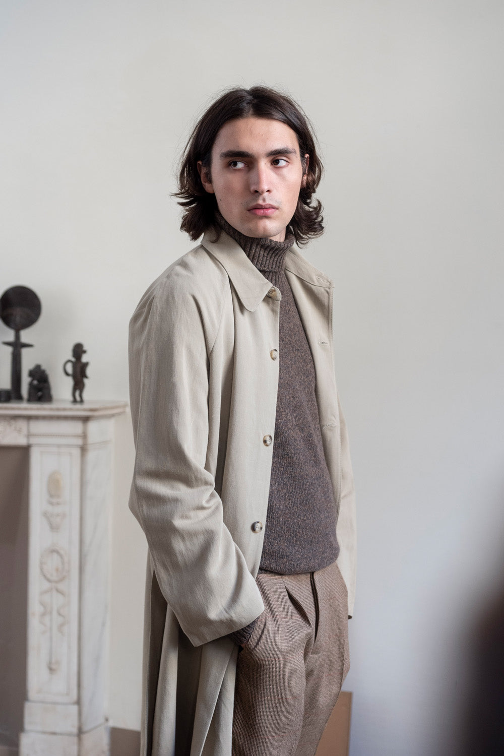 Silk Blend Trench in Parchment