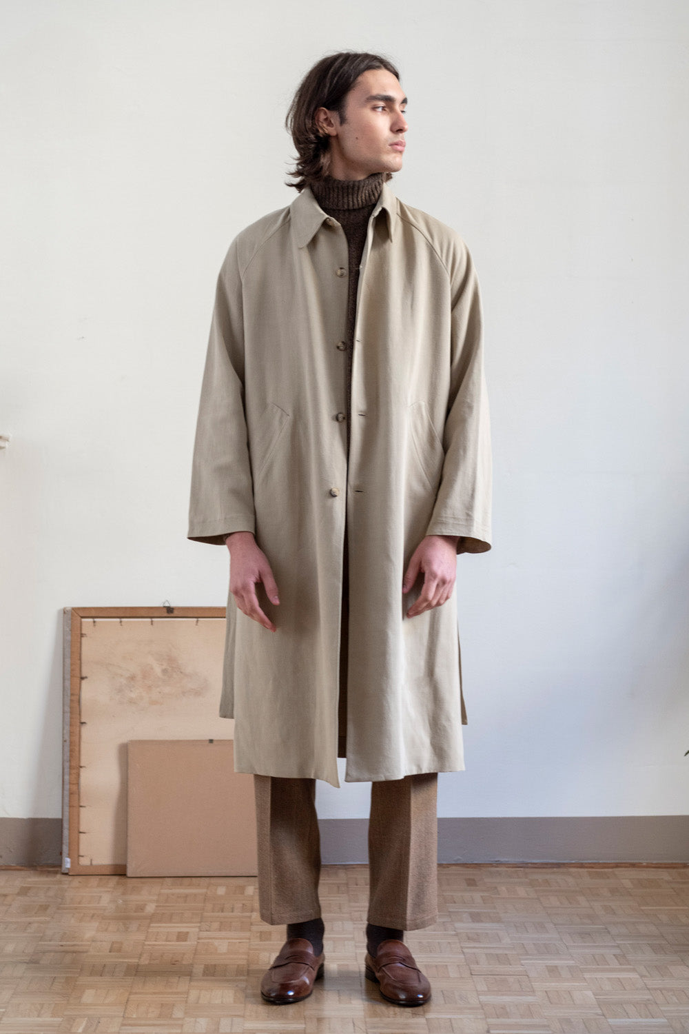 Silk Blend Trench in Parchment